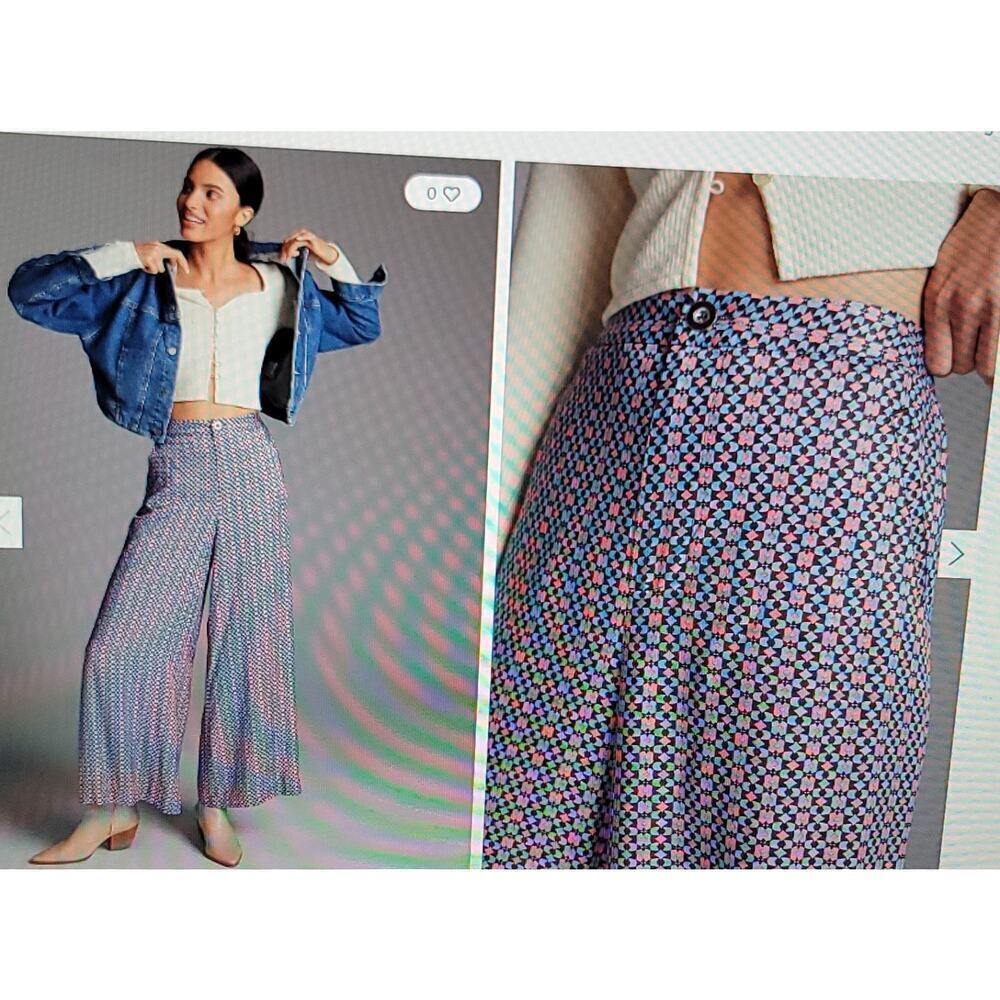 Maeve By Anthropologie Wide Leg Pants Sz US 10 Retro Floral Bohemian 70"s Inspo